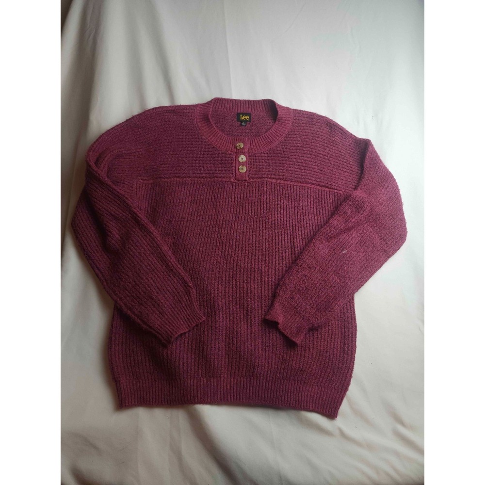 Lee Pullover Sweater Womens Size Small Burgundy Button Knit Coastal Grandma Prep